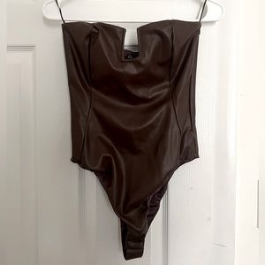Brown Leather Corset Bodysuit